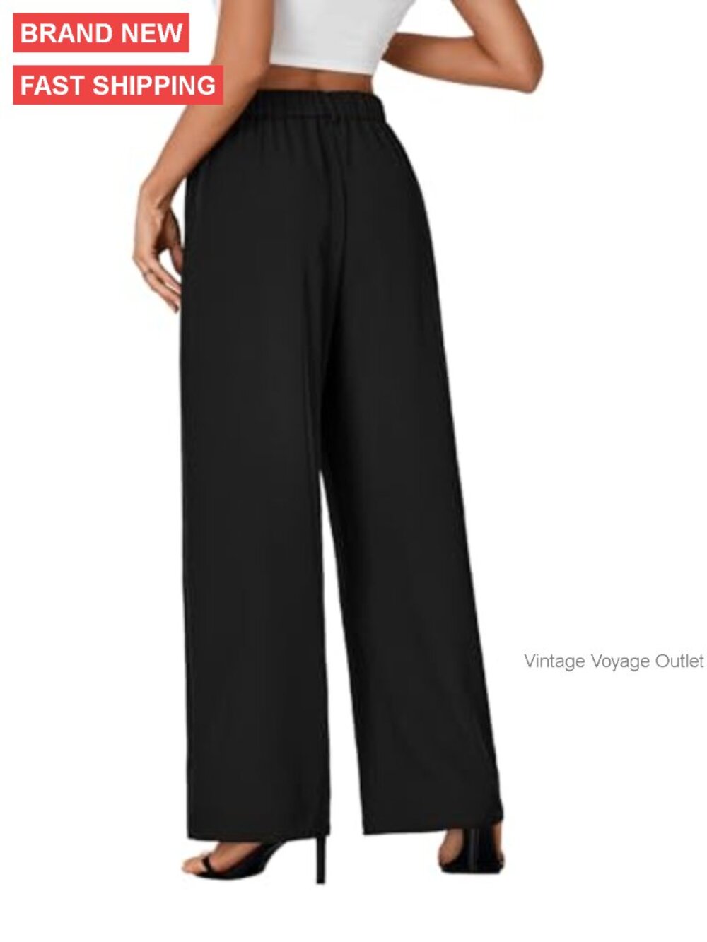 Wide Leg Work Pants High Waist Elastic Business Trousers Polyester Stretch - Picture 5 of 7
